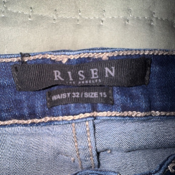 Risen high rise Flared Distressed Jeans. VGUC. Size 32 Junior 15 - Picture 8 of 11